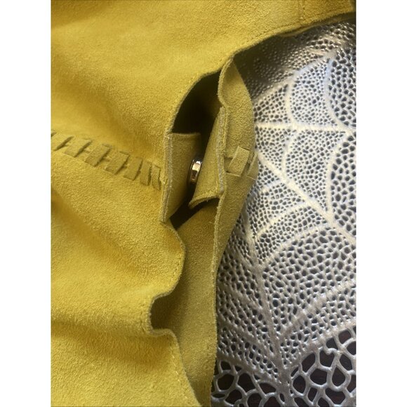 Haute Hippie Leather Festival Suede Hobo Yellow Gold Purse Accessory Bag New - Picture 12 of 13